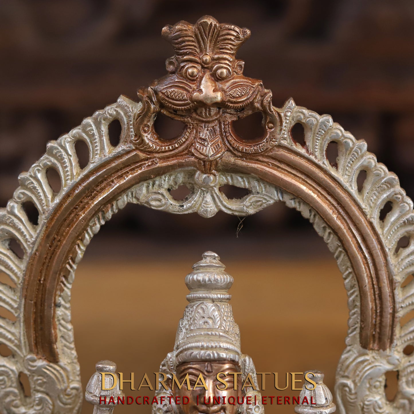 Brass Lakshmi seated with Frame, Blessing Posture, Silver & Copper Finish, 9.5"