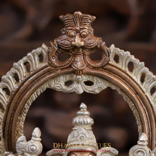 Brass Ganesh seated with Frame, Blessing Posture, Silver & Copper Finish, 9.5"