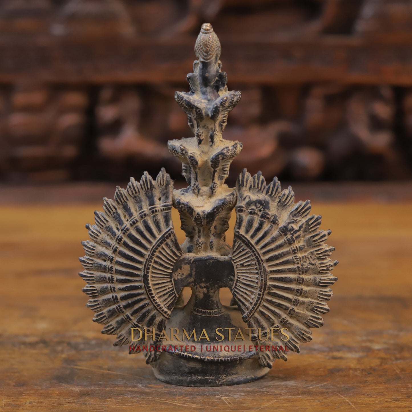 Brass Avalokiteshvara Buddha, Fine Golden Finish, 7.5"