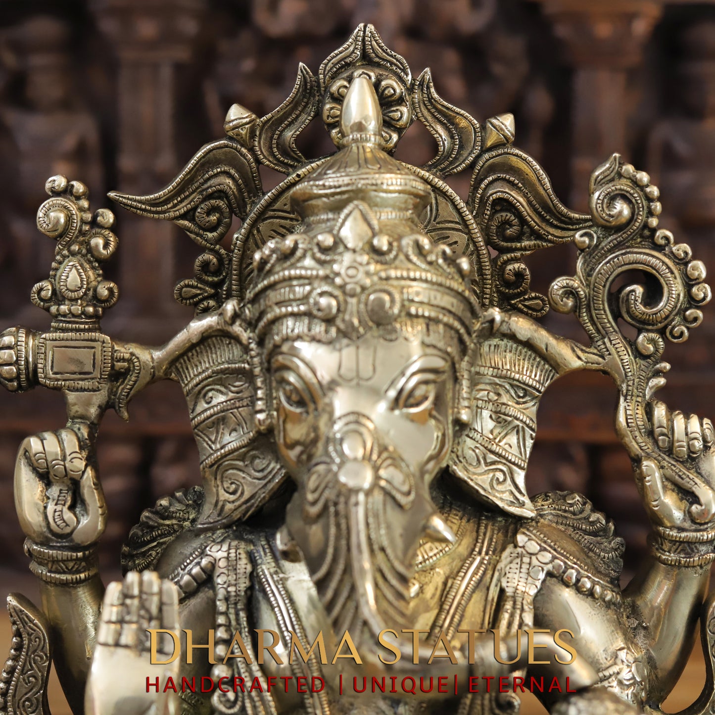 Brass Ganesh seated on Lotus, Blessing Posture, Fine Golden Finish, 16"