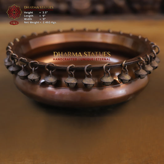 Brass Urli with Bells, Copper Finish, 4"