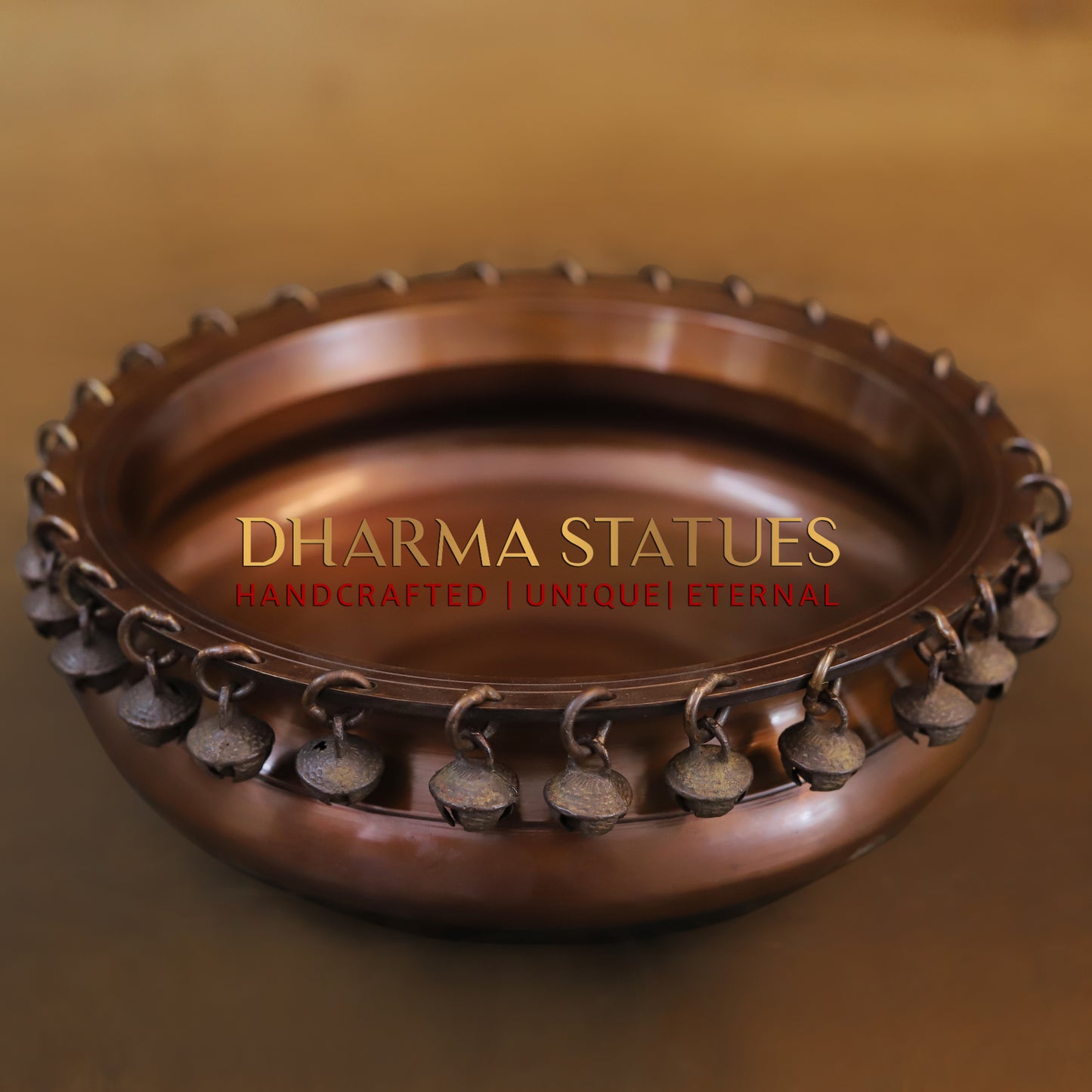 Brass Urli with Bells, Copper Finish, 4"