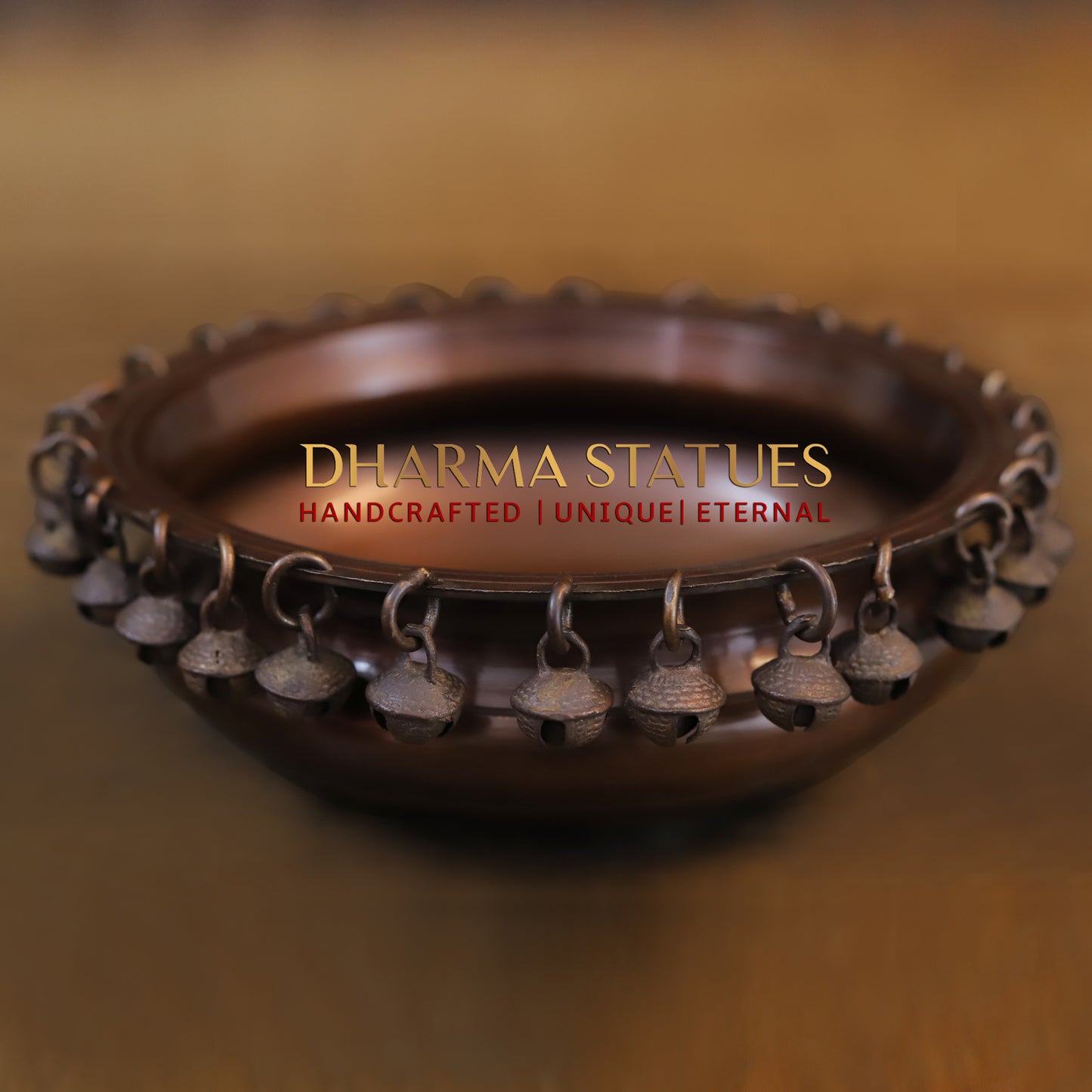 Brass Urli with Bells, Copper Finish, 3"