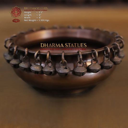 Brass Urli with Bells, Copper Finish, 2.5"