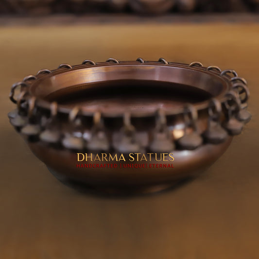 Brass Urli with Bells, Copper Finish, 2.5"