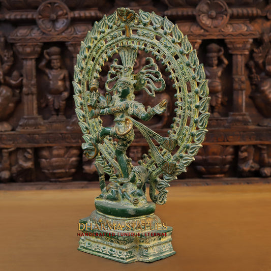 Brass Natraj Statue, Fine Green Patina, 20"