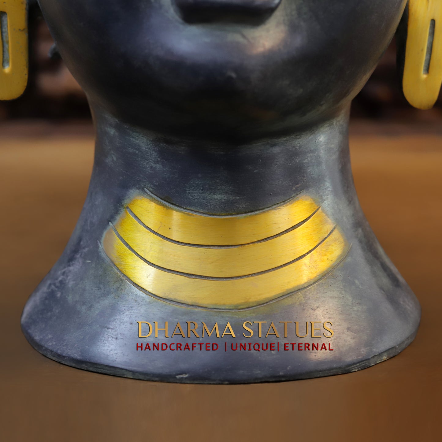 Brass Buddha Head in Meditation Expression, Graphite Patina Finish, 17"