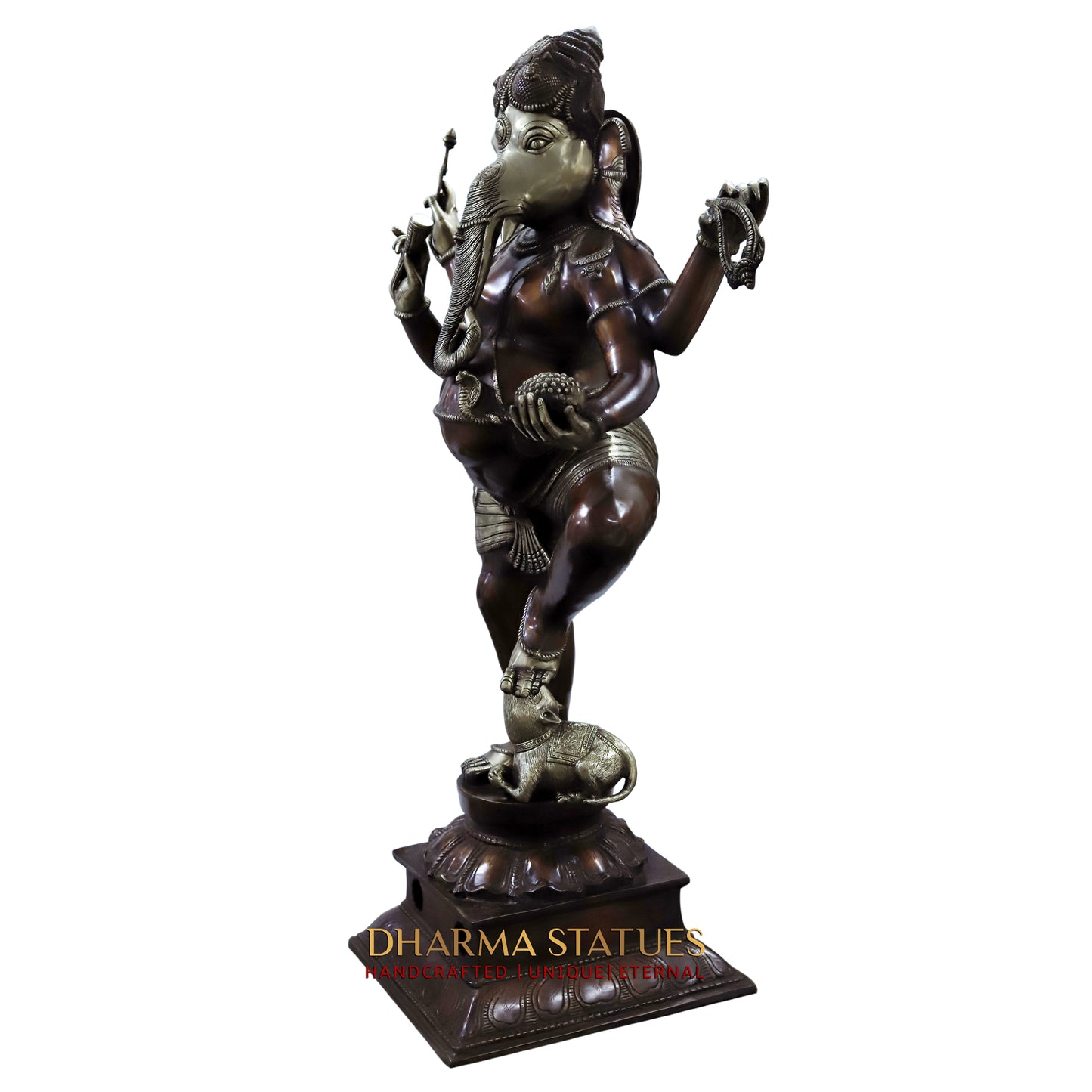 Brass Nritya Ganapati Statue with Shakti, Copper Finish, 63"