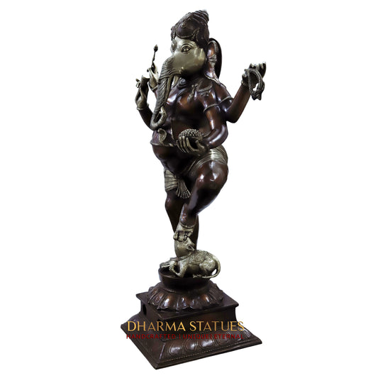 Brass Nritya Ganapati Statue with Shakti, Copper Finish, 63"