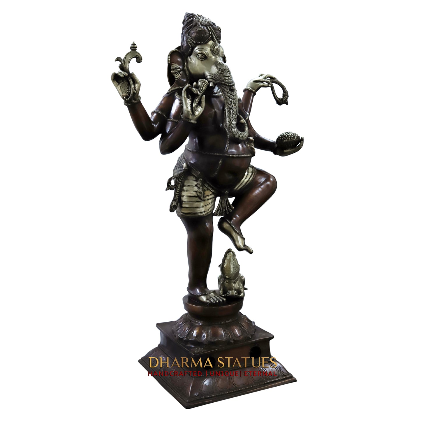 Brass Nritya Ganapati Statue with Shakti, Copper Finish, 63"