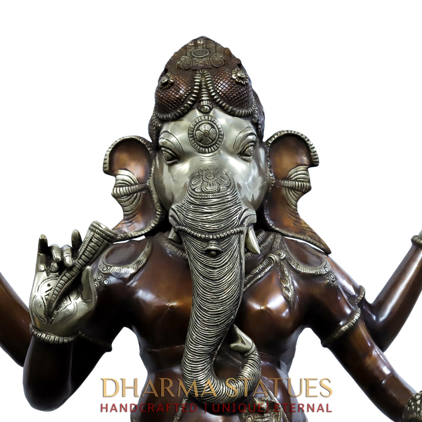 Brass Nritya Ganapati Statue with Shakti, Copper Finish, 63"