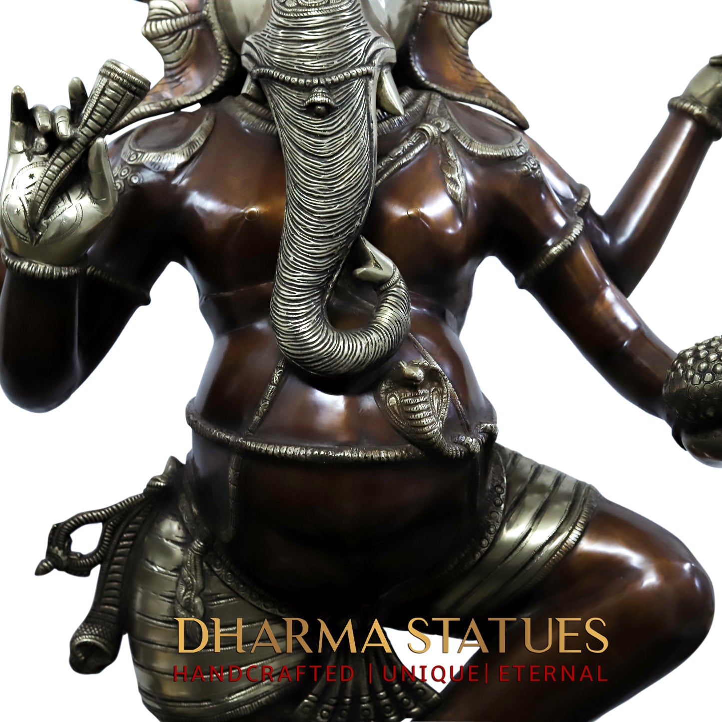 Brass Nritya Ganapati Statue with Shakti, Copper Finish, 63"