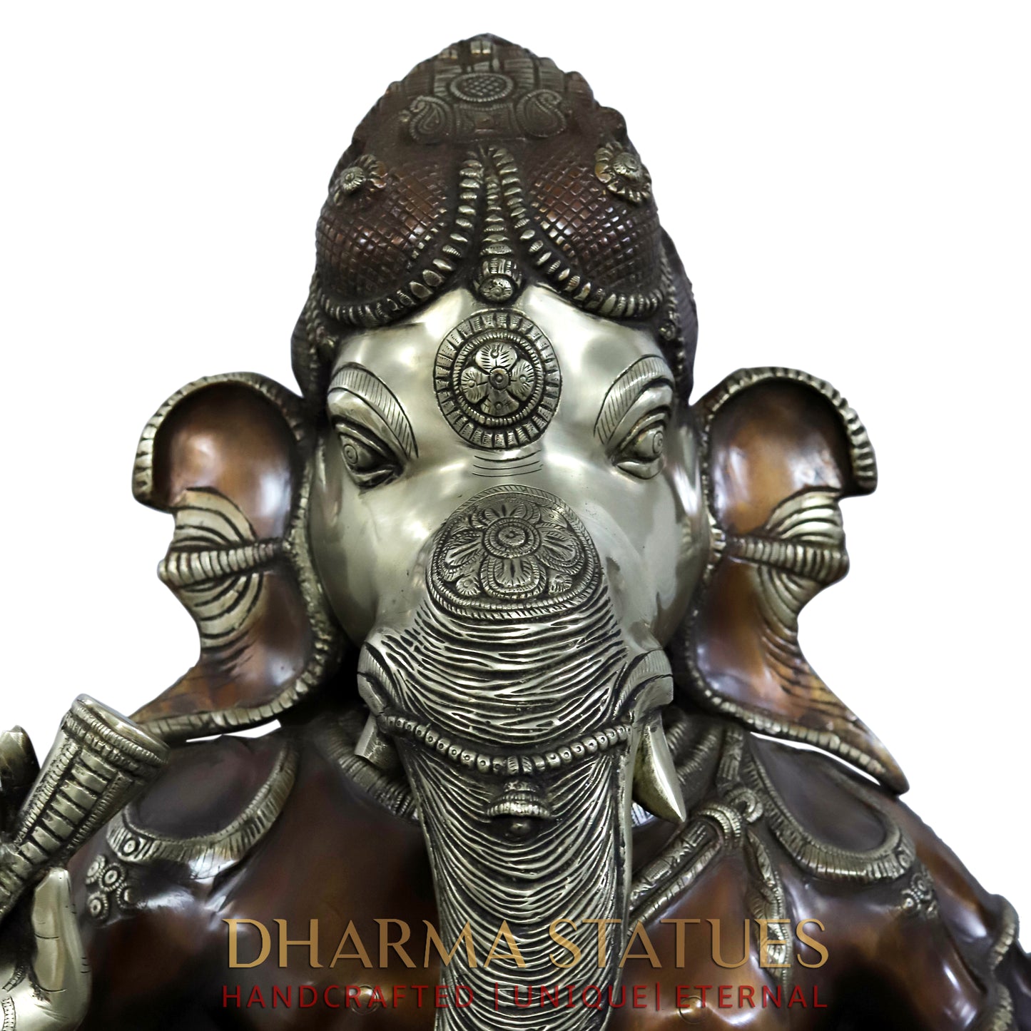 Brass Nritya Ganapati Statue with Shakti, Copper Finish, 63"