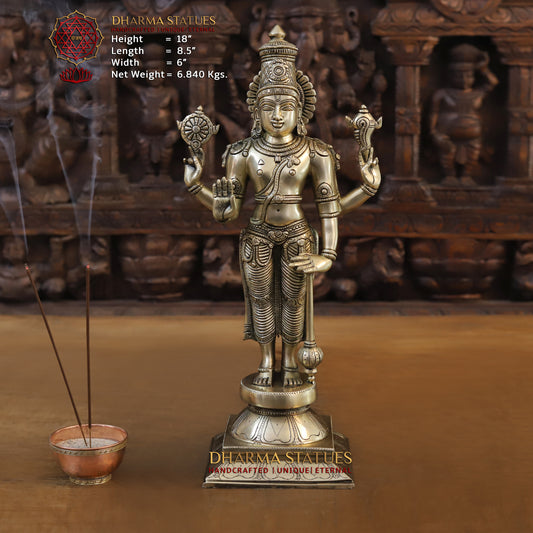 Brass Tirupati Balaji (Vishnu) in Ashirwadam Mudra, Golden Finish, 18"