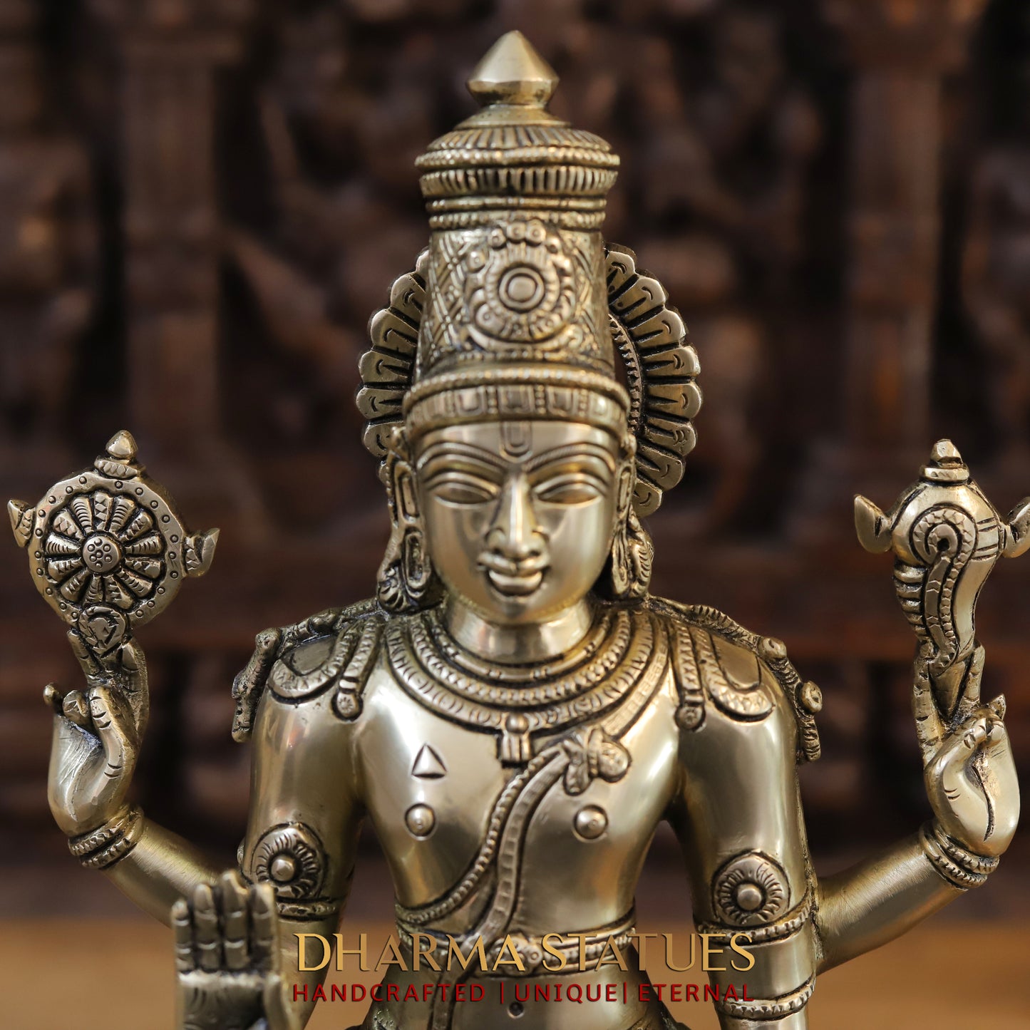 Brass Tirupati Balaji (Vishnu) in Ashirwadam Mudra, Golden Finish, 18"