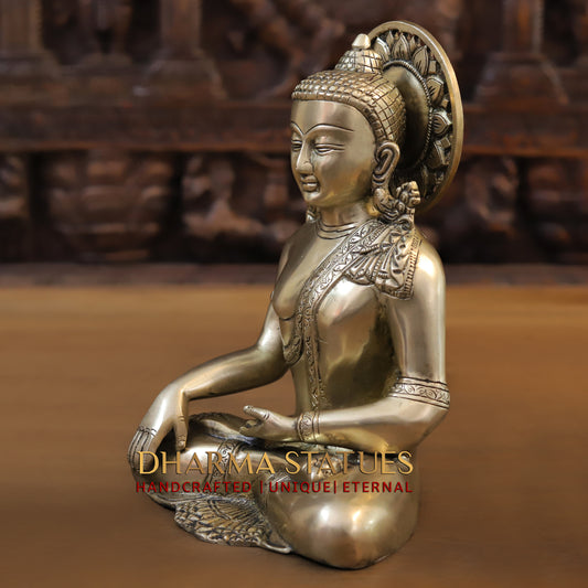 Brass Buddha in Varada Mudra, Golden Finish, 10"