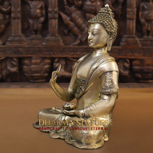 Brass Buddha in Blessing Position, Golden Finish, 13.5"