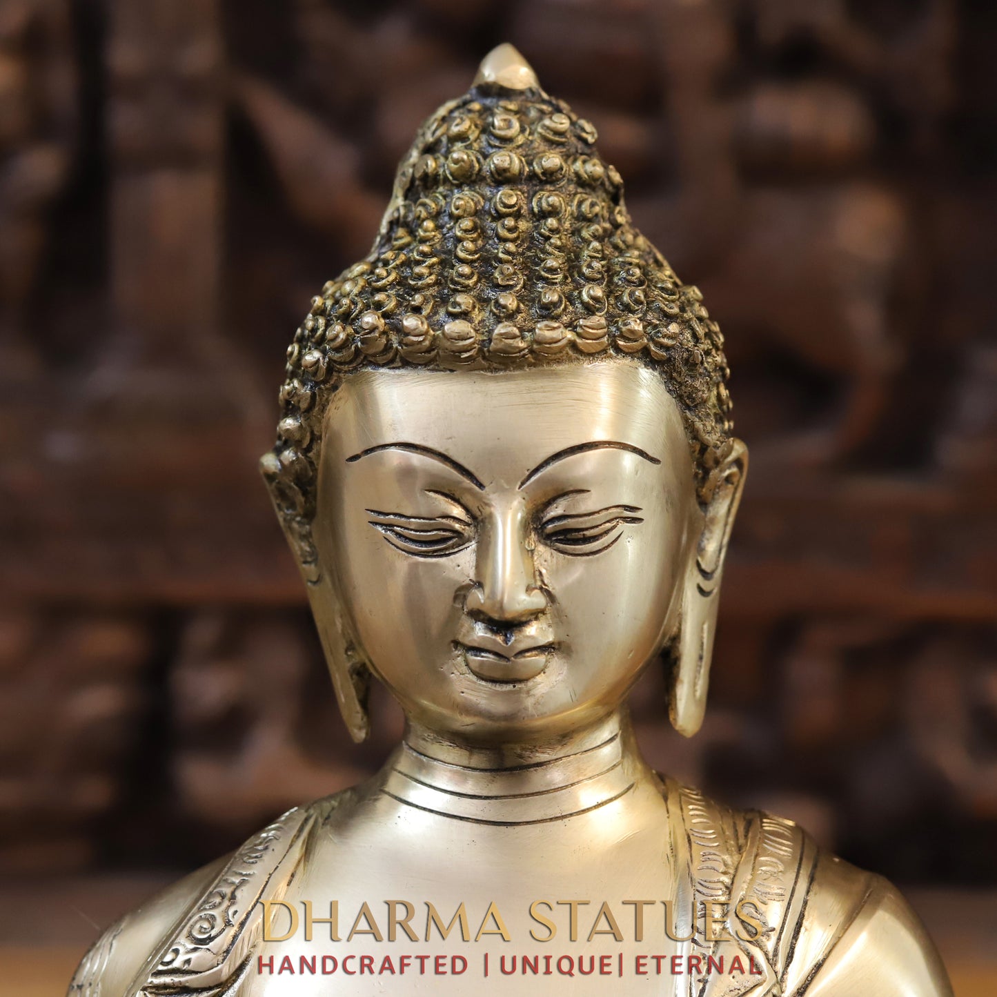 Brass Buddha in Blessing Position, Golden Finish, 13.5"