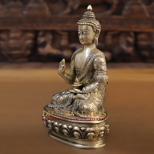 Brass Buddha in Blessing Position, Golden Finish, 8.5"