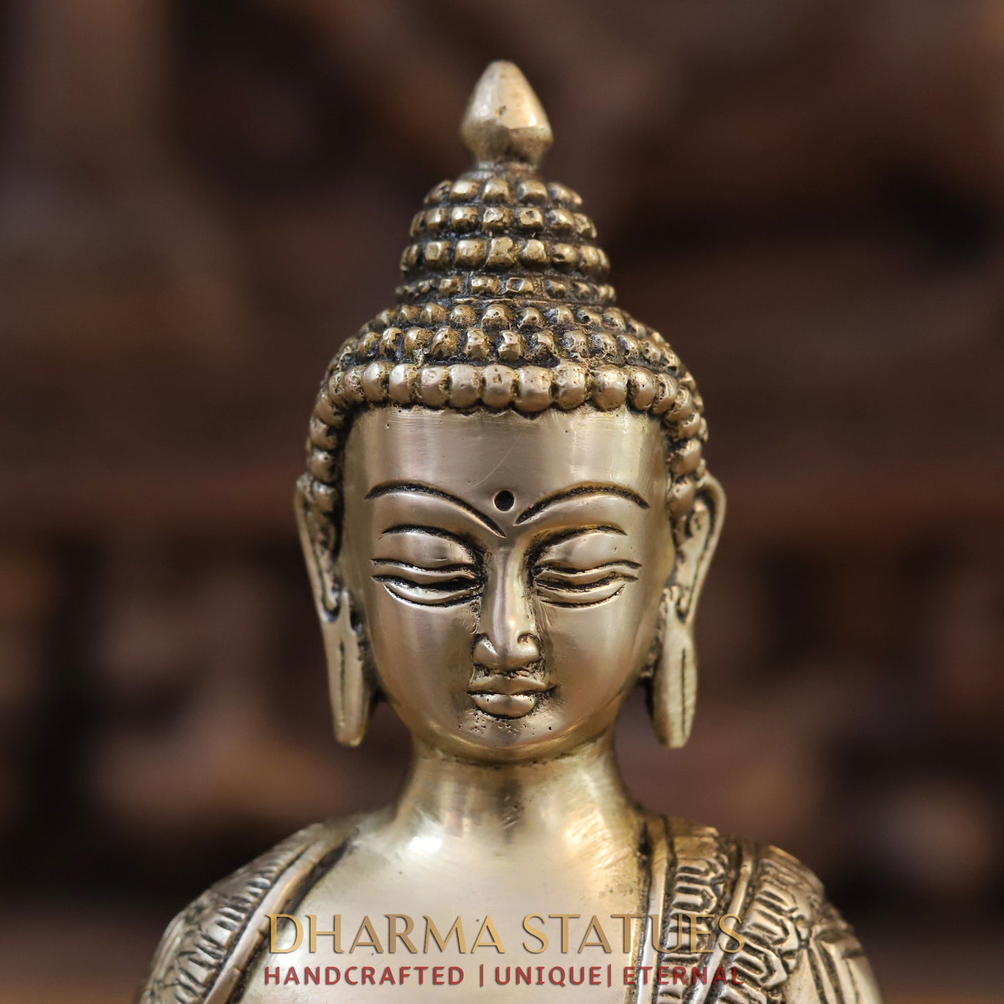 Brass Buddha in Blessing Position, Golden Finish, 8.5"