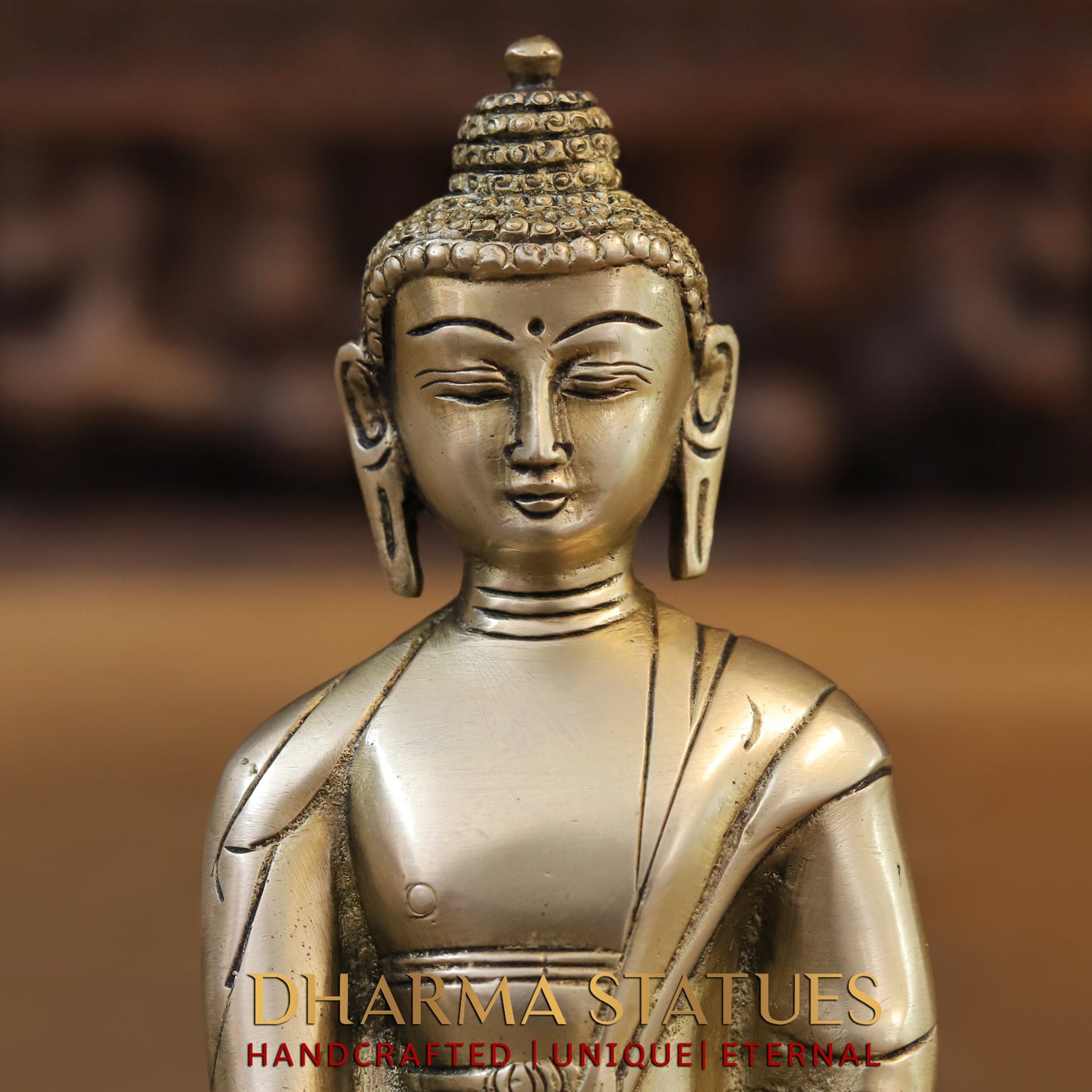 Brass Buddha in Varada Mudra, Golden Finish, 6"