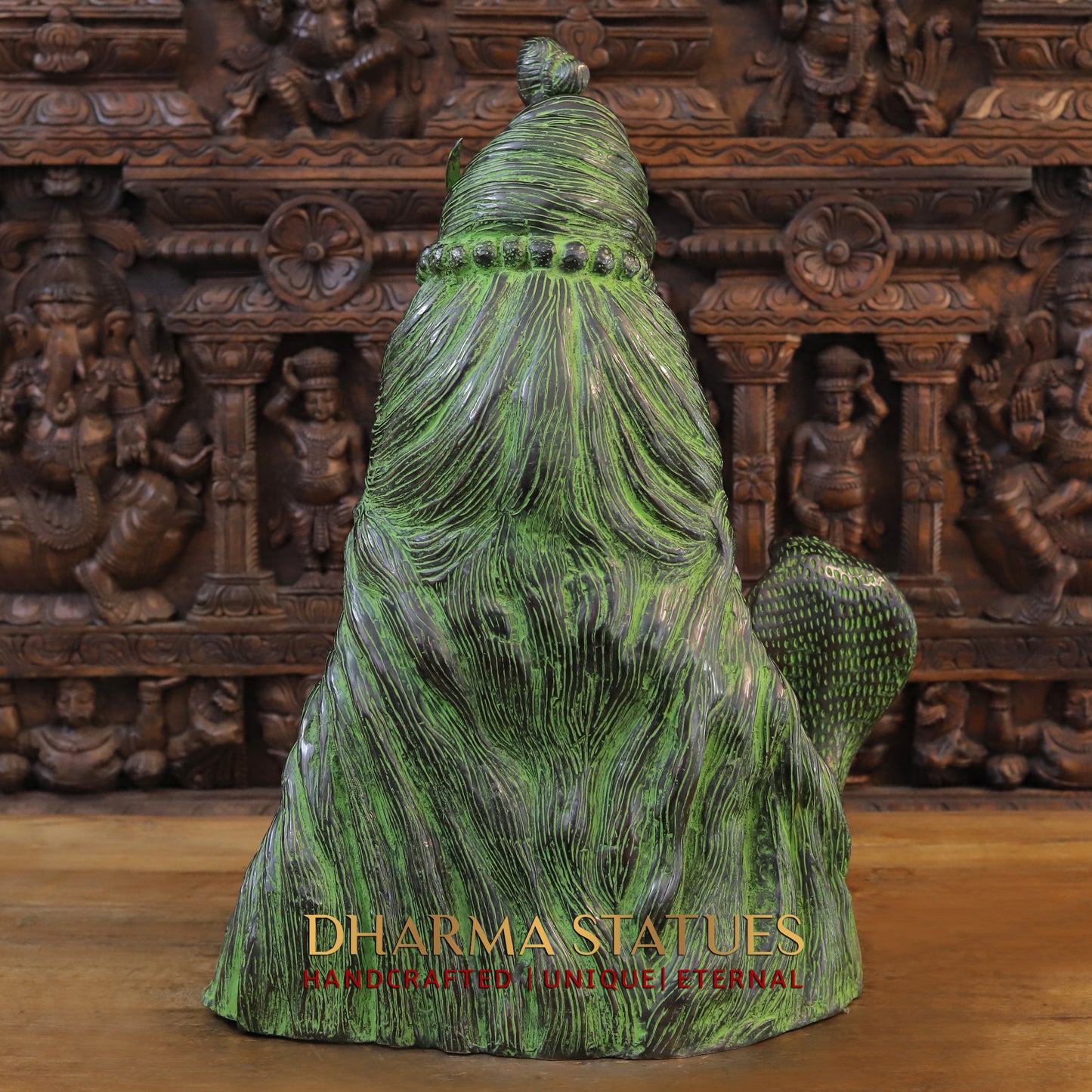 Brass Shiva Head, Green Patina & Golden Finish, 27"