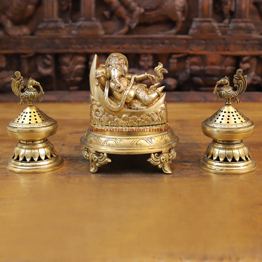 Brass Ganesh Statue, Resting Ganesh, 5"