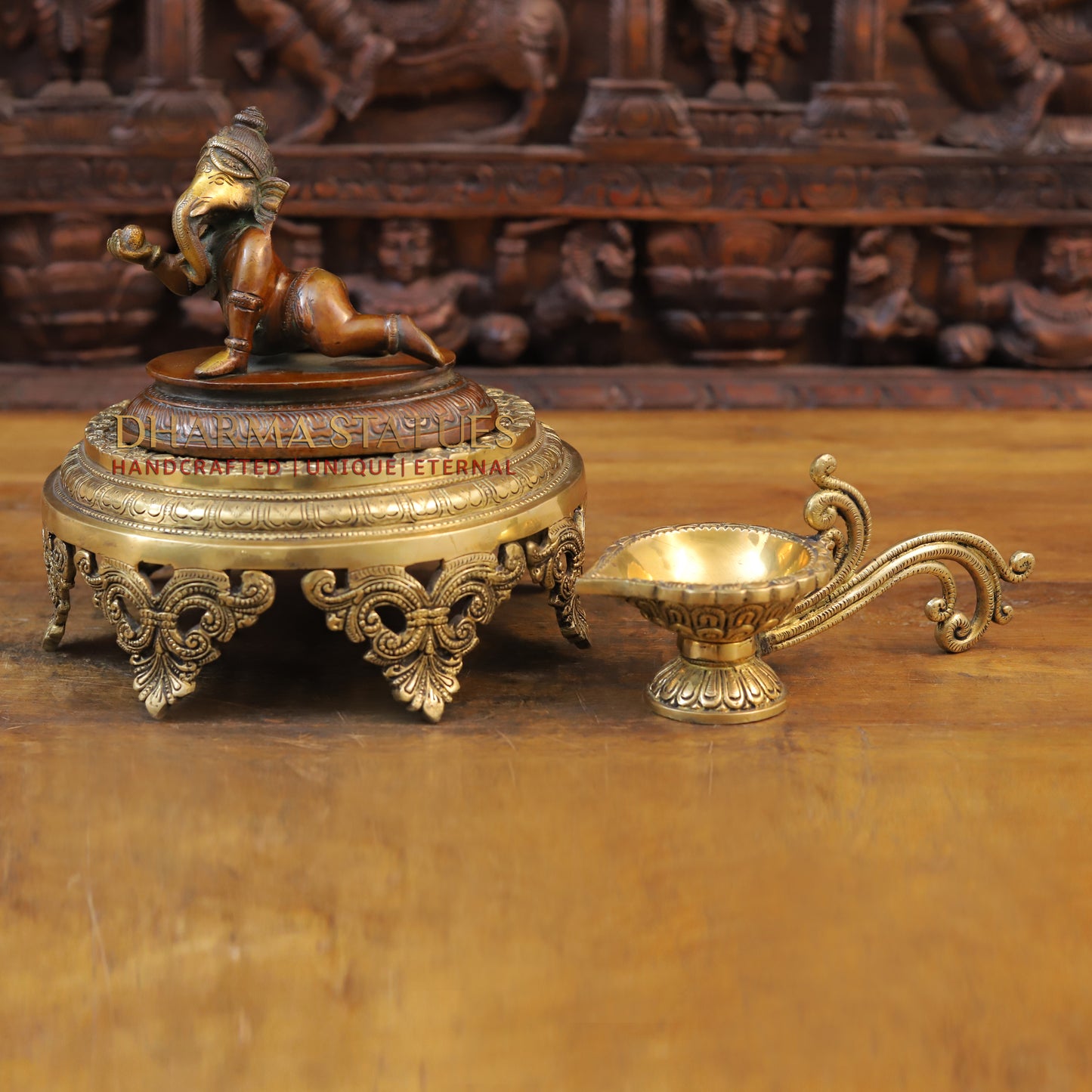 Brass Baby Ganesha Idol, Fine Bronze Finish 6"