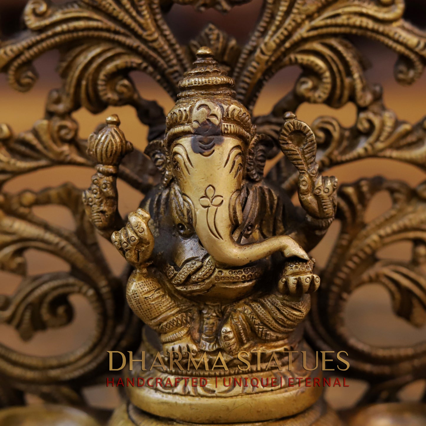 Brass Blessing Ganesh Diya, Fine Golden Finish 7"