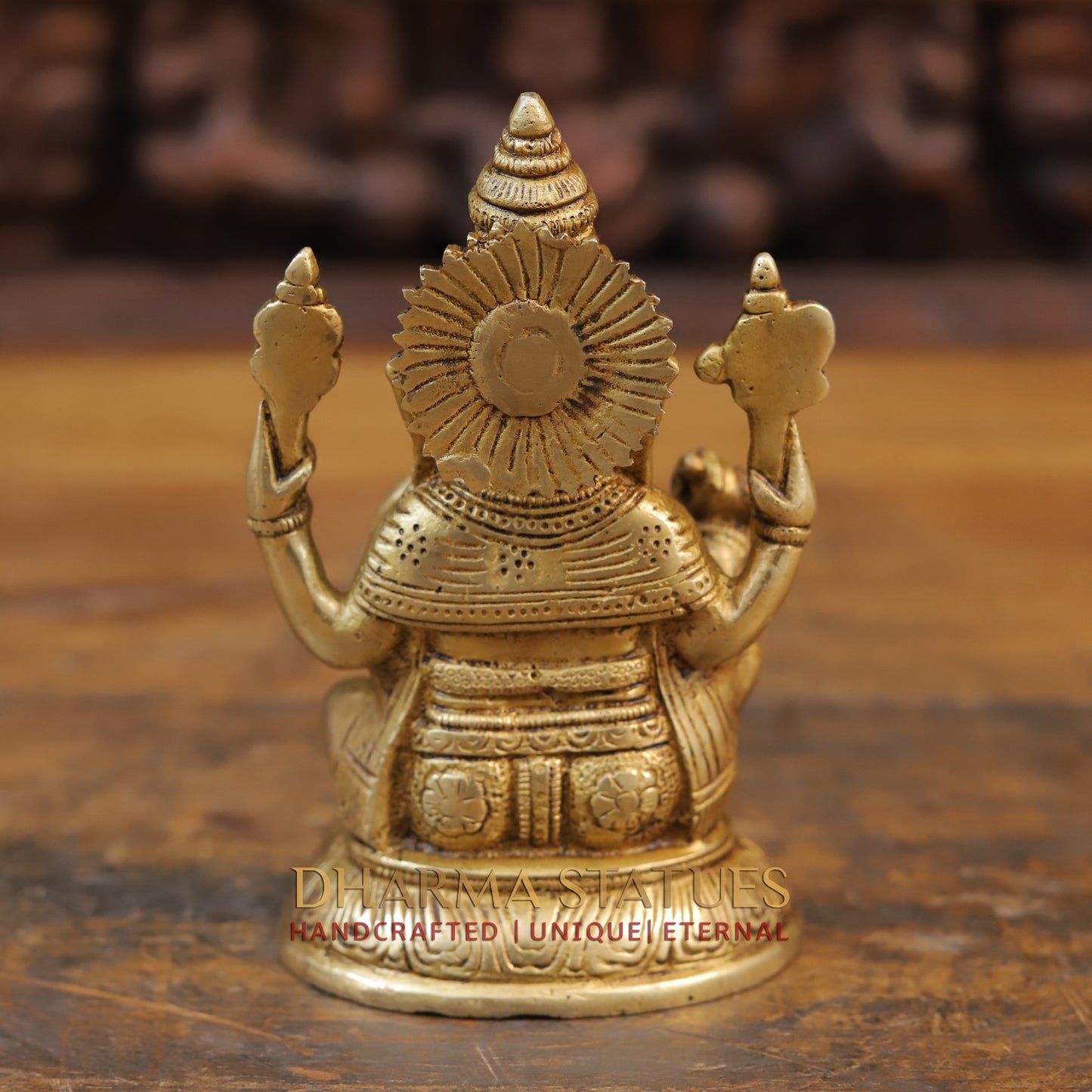 Brass Ganesh Idol, Fine Golden Finish 6.5"