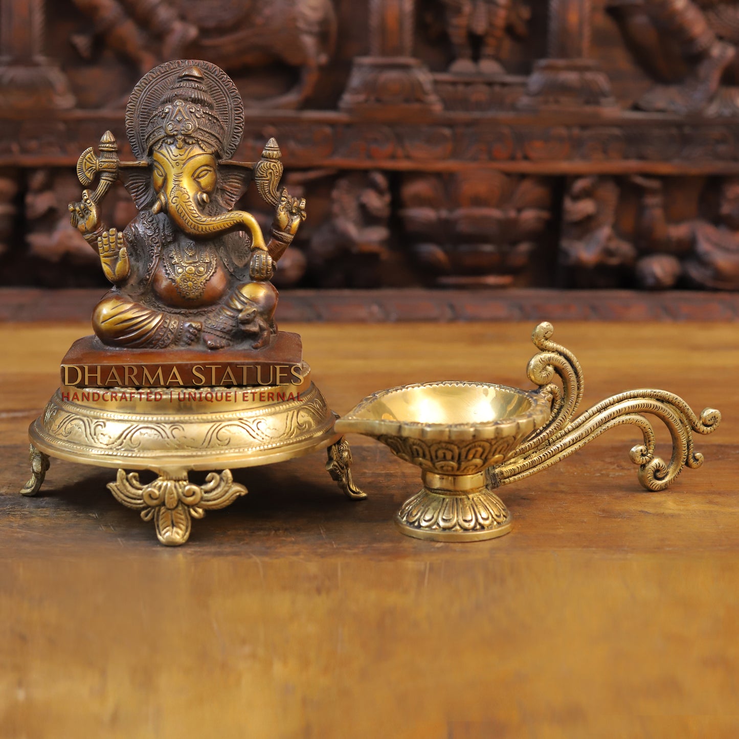 Brass Ganesh Statue, Fine copper and Golden Finish 7"