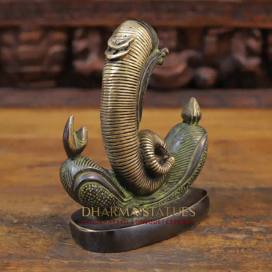 Brass Modern Ganesh Sculpture, Green Patina Finish 8"