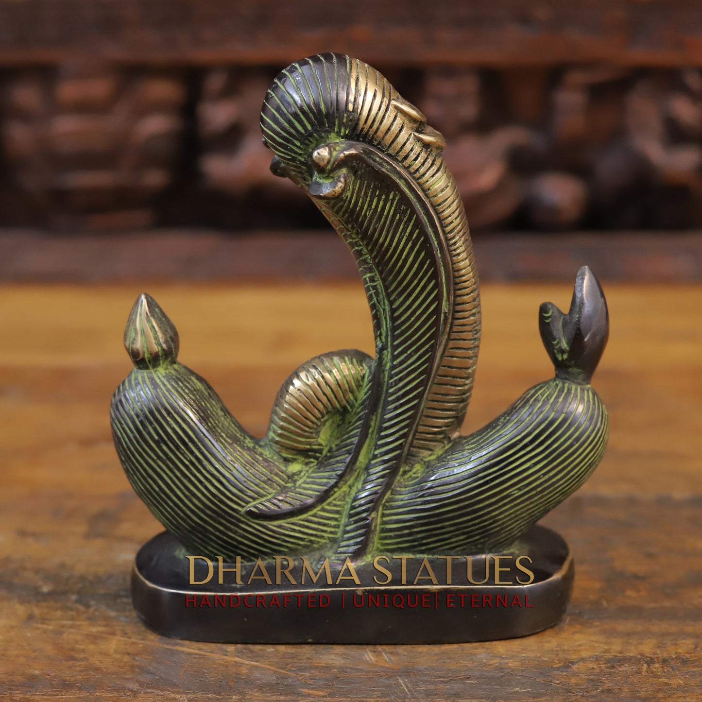 Brass Modern Ganesh Sculpture, Green Patina Finish 8"