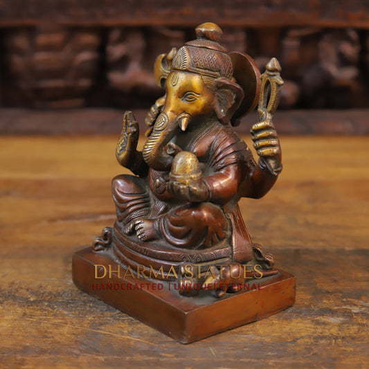 Brass Ganesh Statue, fine Copper Finish 7.5"
