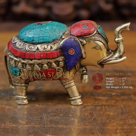 Brass Elephant, Stone Carved Golden Finish, 4.5"