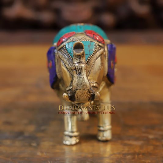 Brass Elephant, Stone Carved Golden Finish, 4.5"