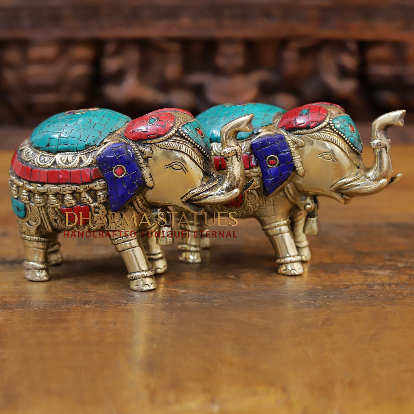 Brass Elephant, Stone Carved Golden Finish, 4.5"