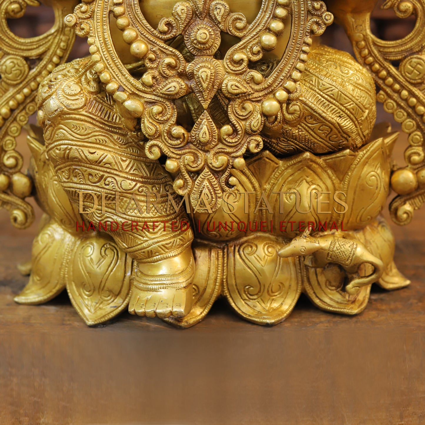 Brass Ganesh Idol, Seated on Lotus, Fine Golden Finish 21"