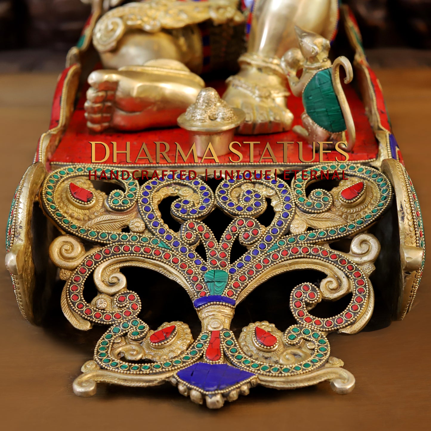 Brass Resting Ganesh, Stonework & Golden Finish, 16"