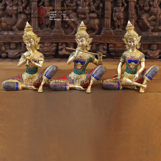 Brass Jalsa Thai Mystical Musicians, Golden & Stonework, 12"