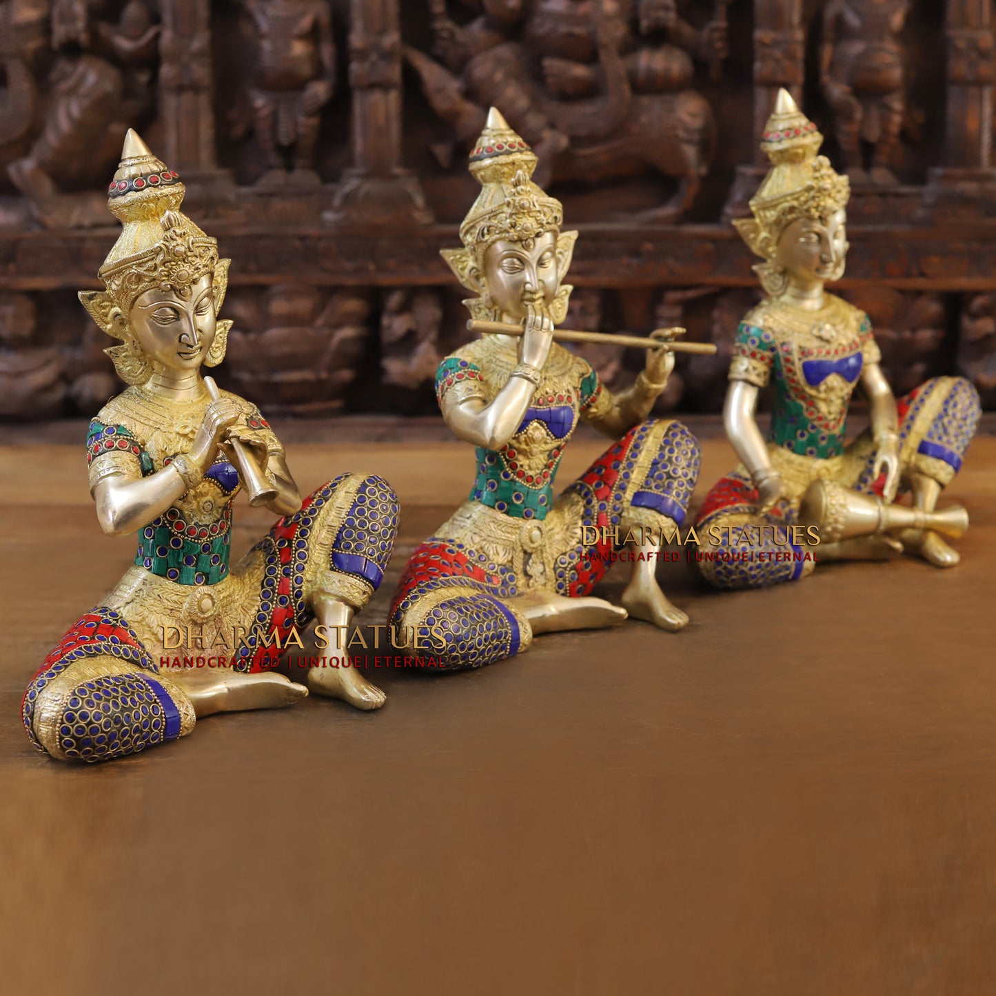 Brass Jalsa Thai Mystical Musicians, Golden & Stonework, 12"