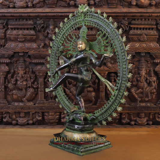 Brass Nataraja, Dancing Shiva, Green Patina & Black Finish, 36"