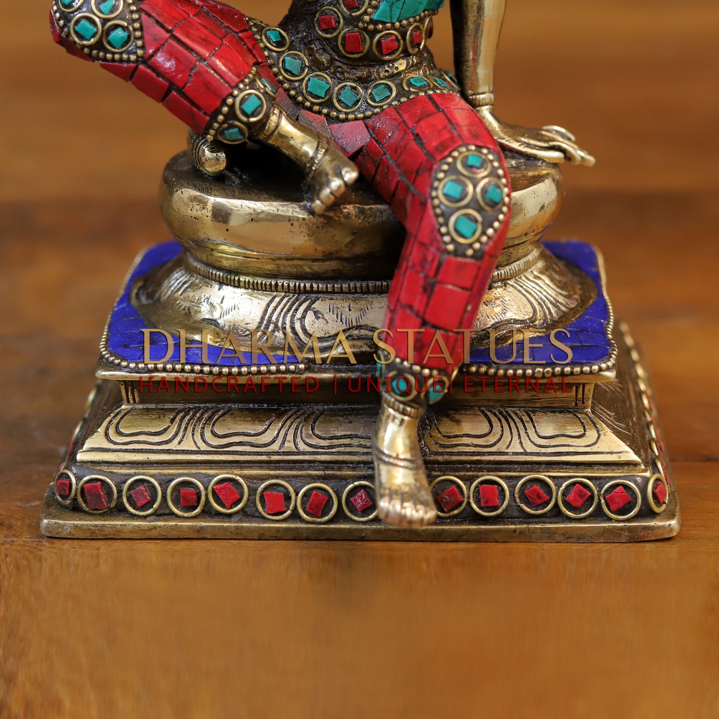 Brass Devi Parwati in Abhaya Mudra, Golden & Stonework, 9"