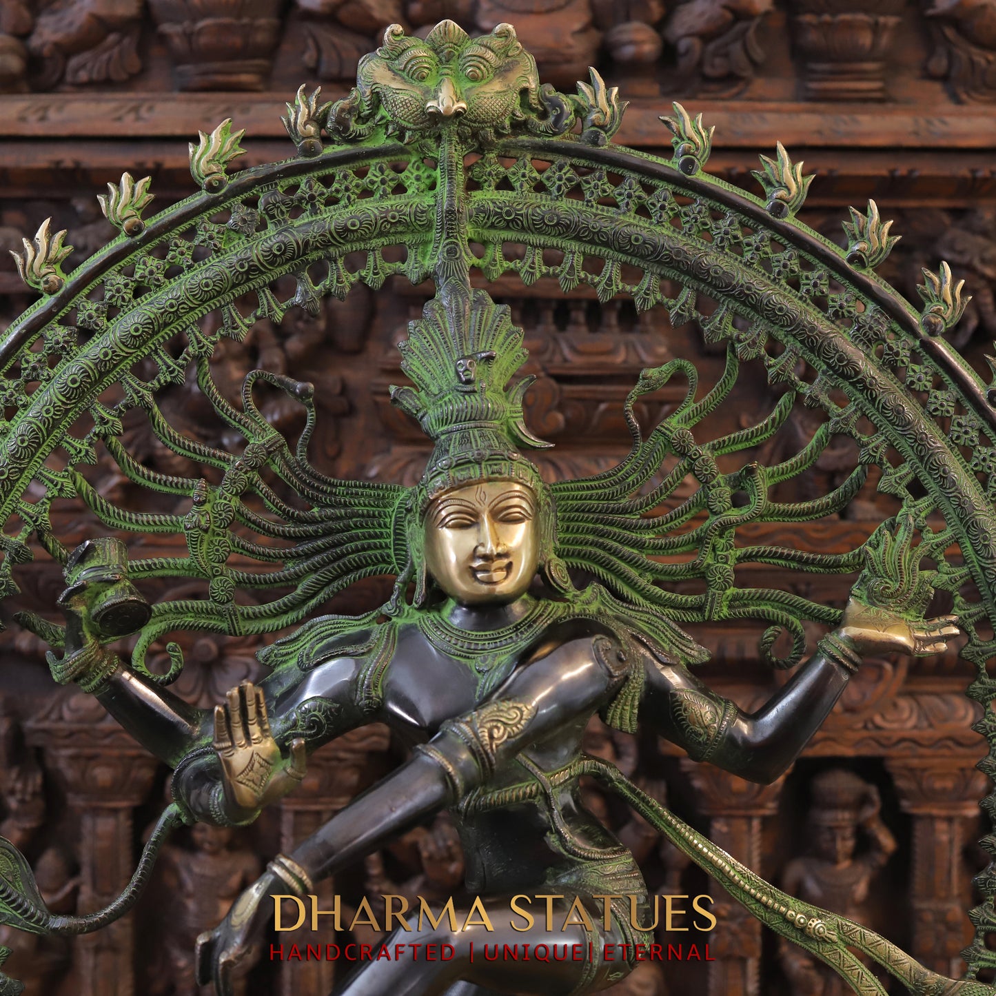 Brass Nataraja, Dancing Shiva, Green Patina & Black Finish, 36"