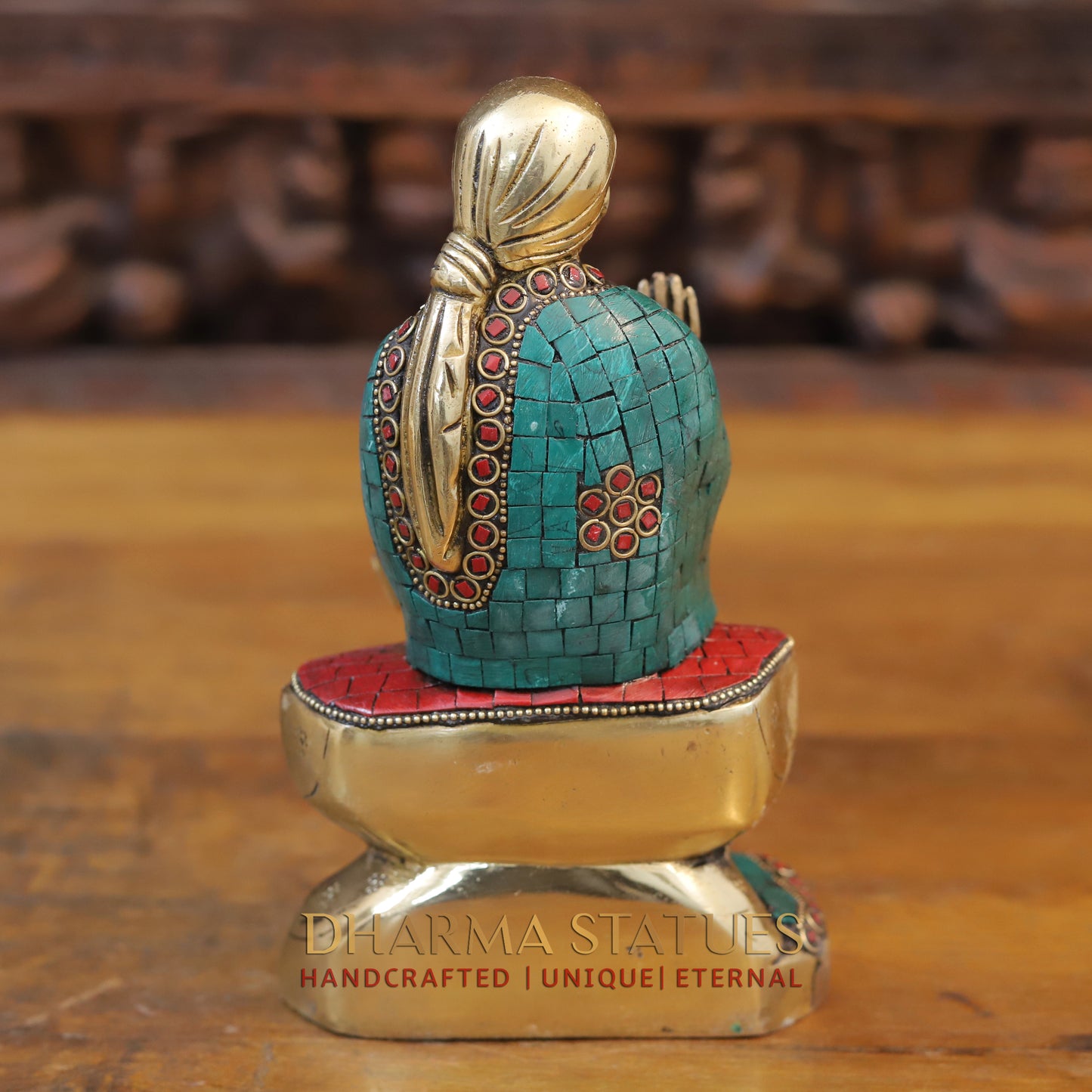 Brass Shirdi Sai Baba, Golden & Stonework, 8.5"