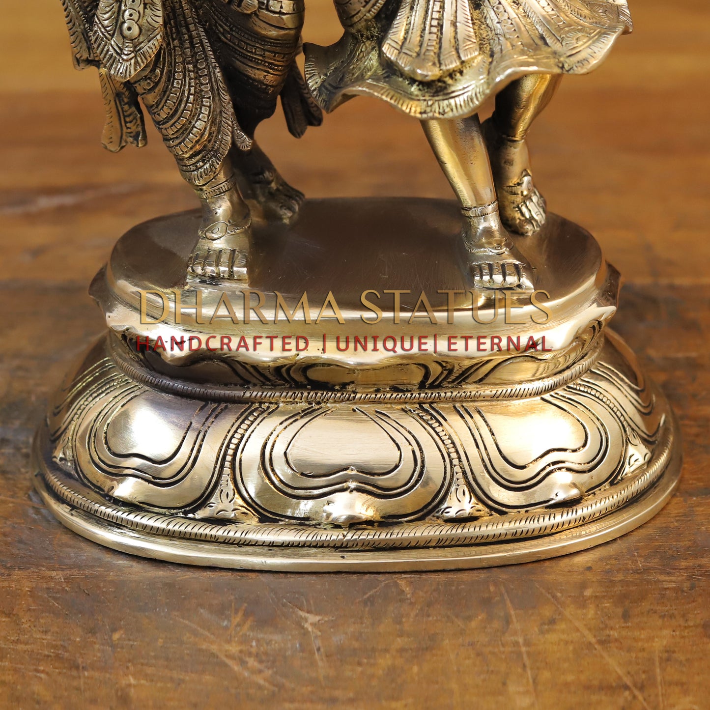 Brass Krishna and Radha in Dancing Moment, Golden Finish, 16.5"