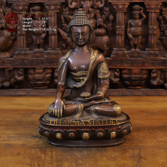 Brass Buddha Sitting in Meditation Position, Copper & Golden Finish, 17.5"