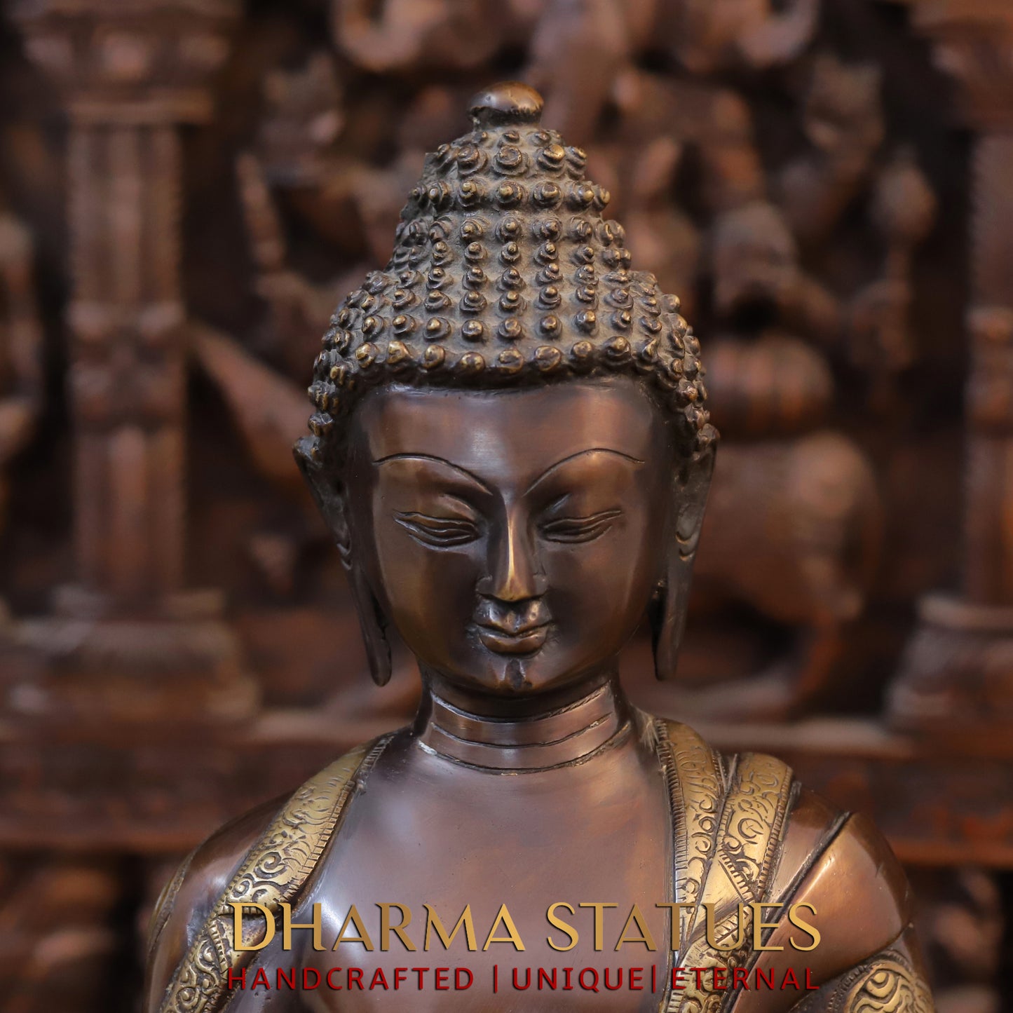 Brass Buddha Sitting in Meditation Position, Copper & Golden Finish, 17.5"