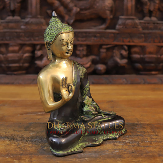 Brass Buddha, Green Tint & Golden Finish, 10.5"