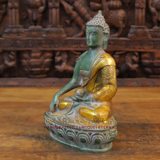 Brass Buddha, Green & Golden Finish, 12"